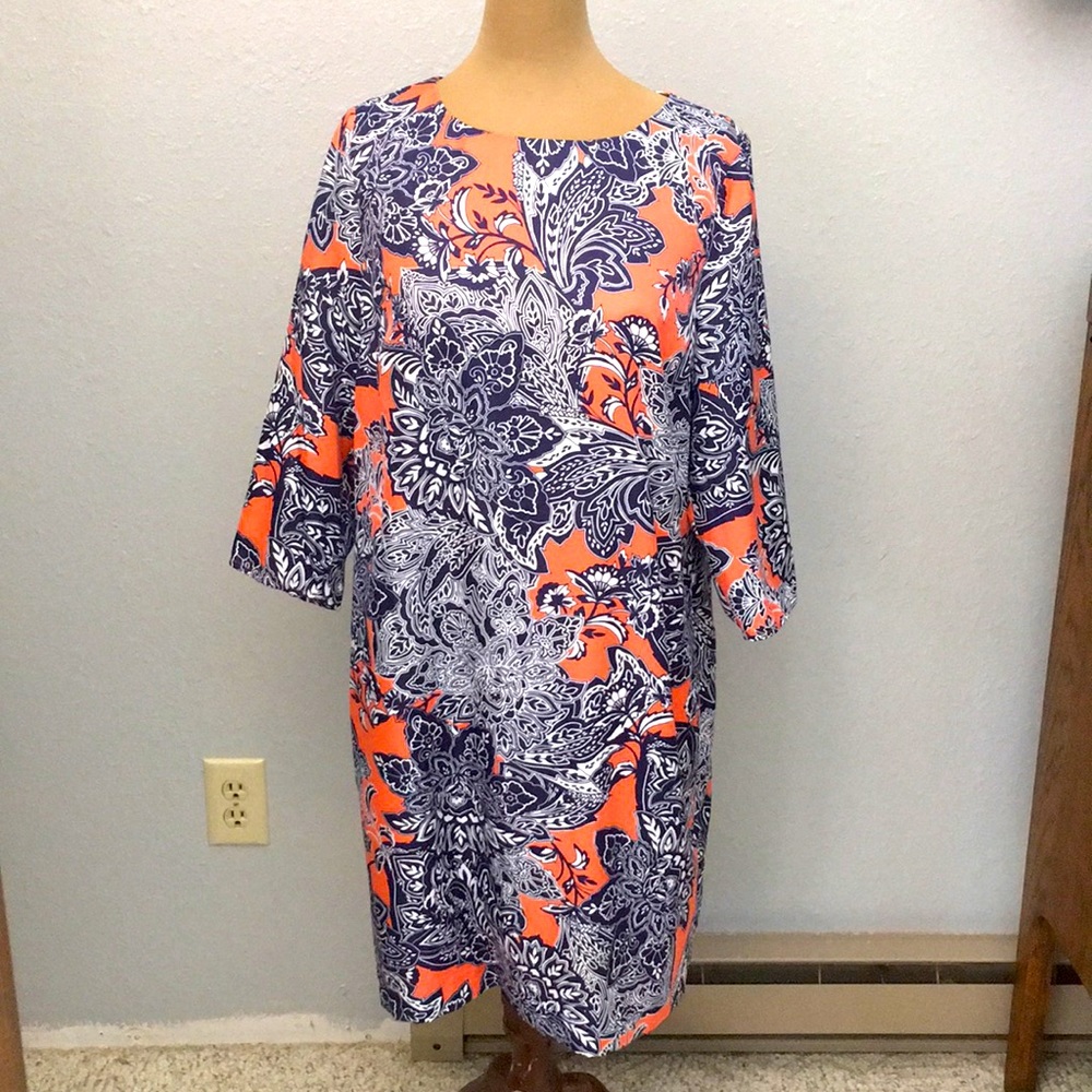 The Limited Petite Large coral and blue paisley dress